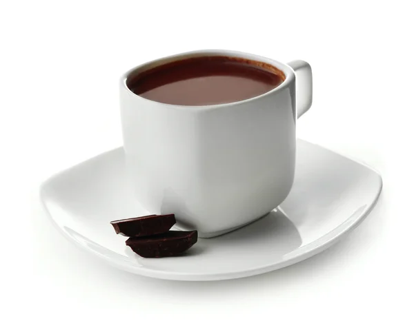 Na białym tle biały kubek kakao z czekolady, — Zdjęcie stockowe