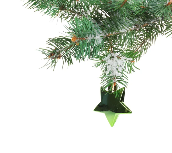 白で隔離、モミの枝にクリスマス グッズ — ストック写真