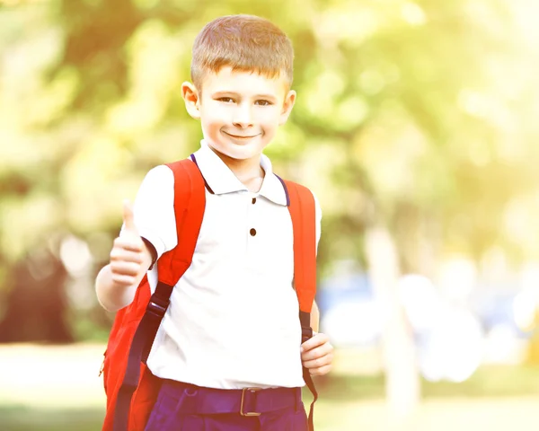 Petit garçon avec sac d'école — Photo