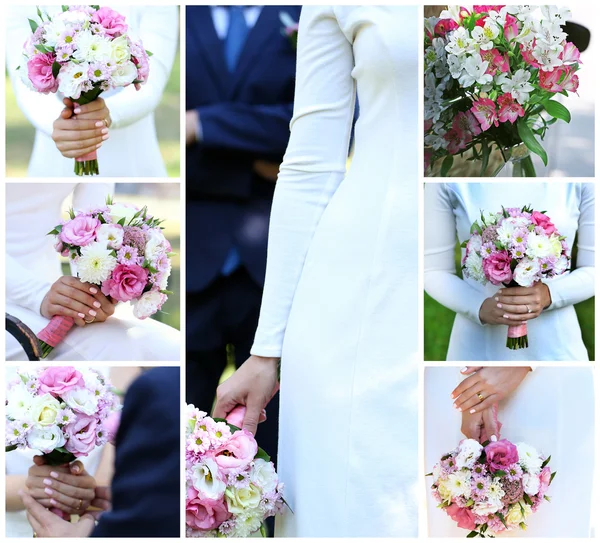 Koláž z krásné svatební kytice — Stock fotografie