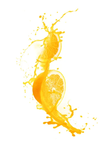 Jus d'orange spatten geïsoleerd op wit — Stockfoto