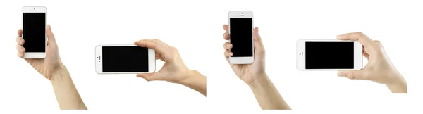 Ruce držící chytré telefony, izolovaných na bílém — Stock fotografie