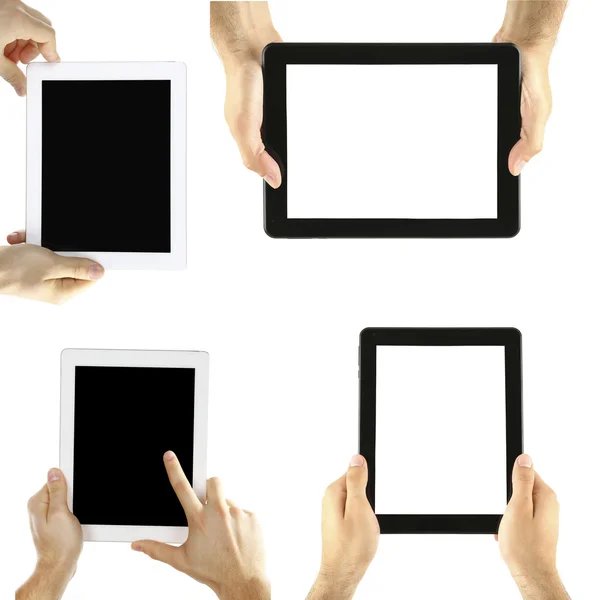 Hands holding tablet-pc isolated on white — Stock Photo, Image