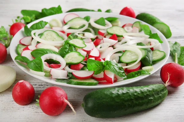 Fresh vegetable salad on table close up — Stock Photo, Image