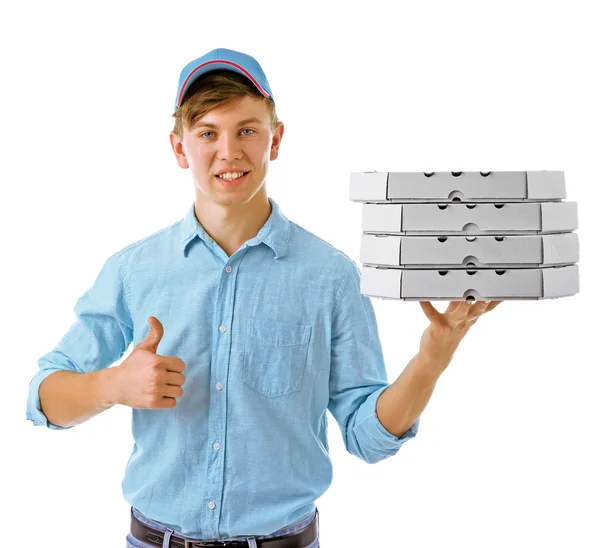 Delivery boy with pizza boxes — Stock Photo, Image