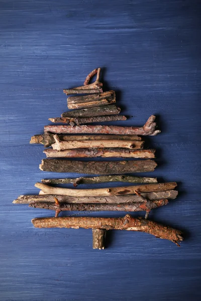 Christmas tree made of wooden branches — Stock Photo, Image