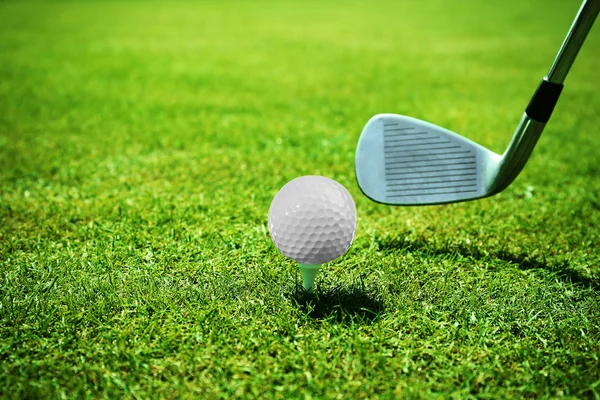 Golf club and ball on a green grass — Stock Photo, Image