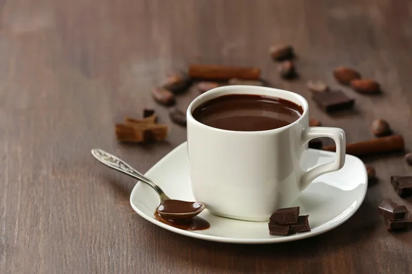 Cacao with chocolate and cinnamon — Stock Photo, Image