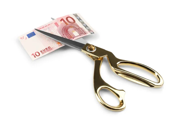 Scissors cut euro banknote — Stock Photo, Image