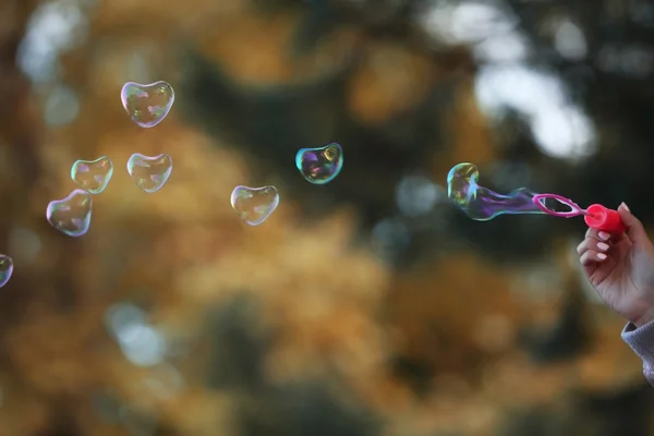 Bulles de savon en forme de cœur — Photo