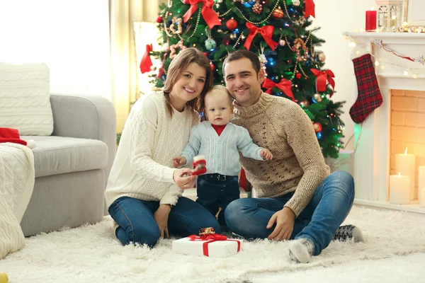 クリスマス家族の肖像画家の休日のリビングルーム — ストック写真