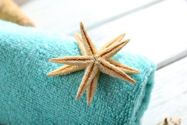 Deniz tarzı spa kompozisyon ahşap arka plan üzerinde