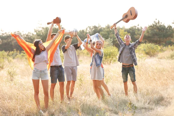 Amigos despreocupados con guitarras — Foto de Stock