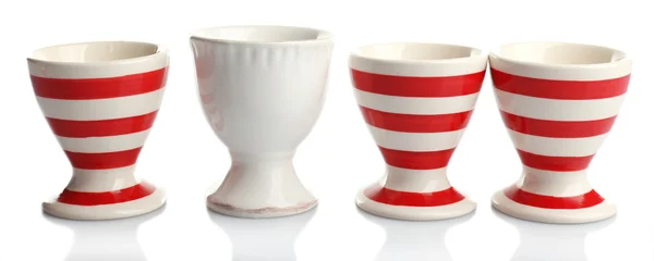 红色和白色条纹蛋杯上白色, 孤立 — 图库照片