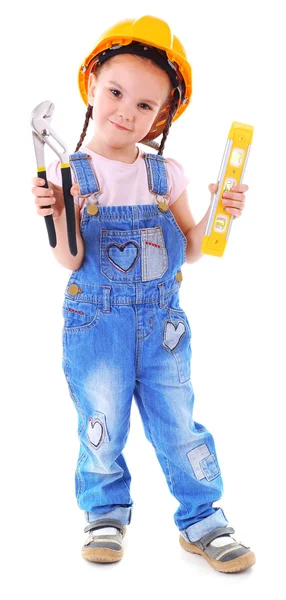 Cute little girl in yellow helmet — Stock Photo, Image