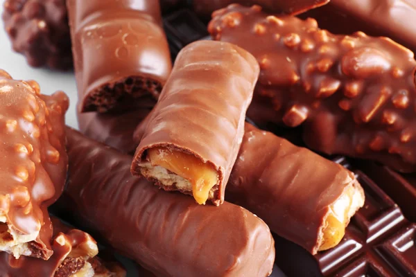 Mix van chocoladerepen op tafel, close-up — Stockfoto