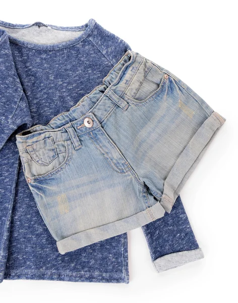Blauwe denim shorts — Stockfoto