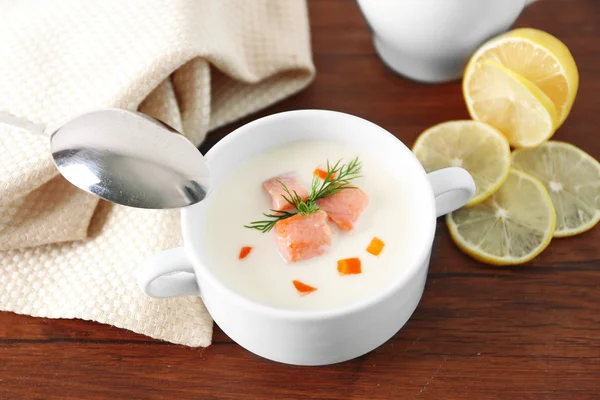 Deliciosa sopa de crema de salmón — Foto de Stock