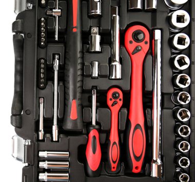 Beyaz izole kutusunda araçlar kümesi