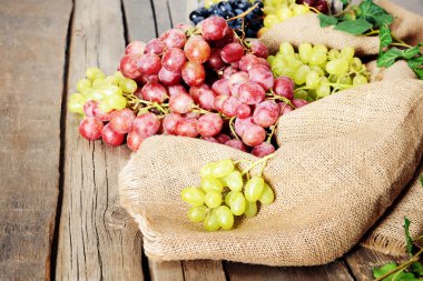 Grape on sackcloth closeup