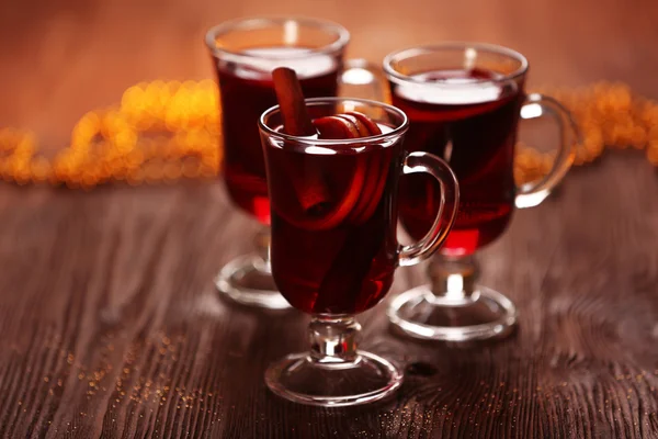 Mulled wine on wooden table — Stock Photo, Image