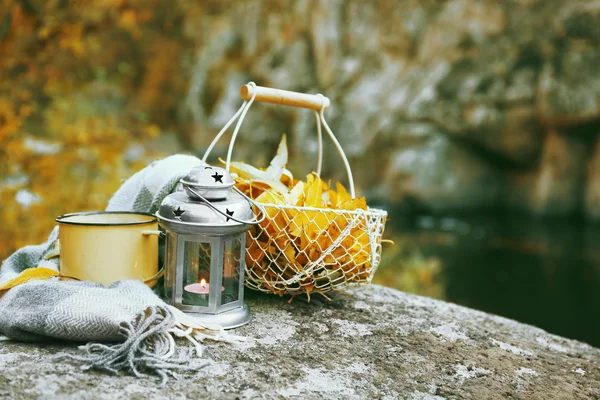 Basket with golden leaves — Stock Photo, Image