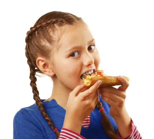 Girl eating pizza — Stock Photo, Image