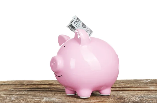 Piggy bank with banknote — Stock Photo, Image