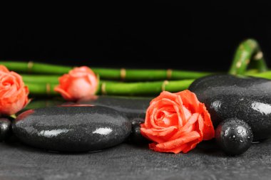 Gül, bambu ve taşlar ile güzel spa kompozisyon