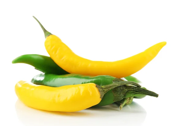 Yellow and green chili peppers isolated on white — Stock Photo, Image