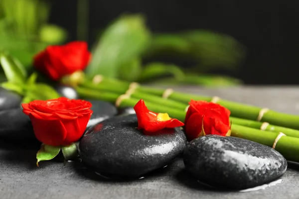 Hermosa composición de spa con rosas, bambú y piedras — Foto de Stock