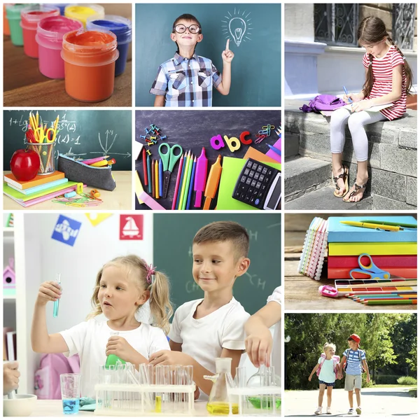 Collage Escolares Proceso Estudio Herramientas Educativas —  Fotos de Stock