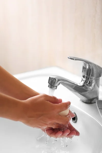 Washing of hands with soap — Stock Photo, Image