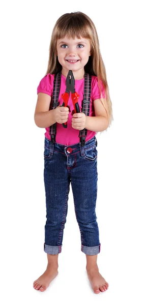 Menina com ferramentas de brinquedo — Fotografia de Stock