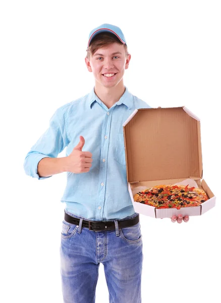 Delivery boy with pizza — Stock Photo, Image