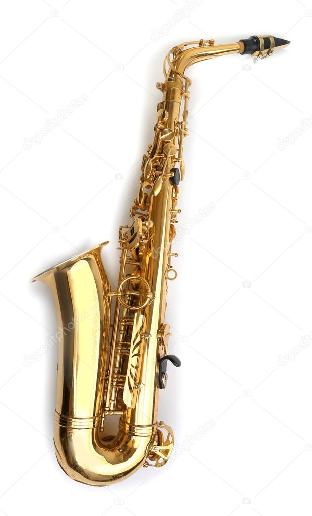 Golden saxophone on white 