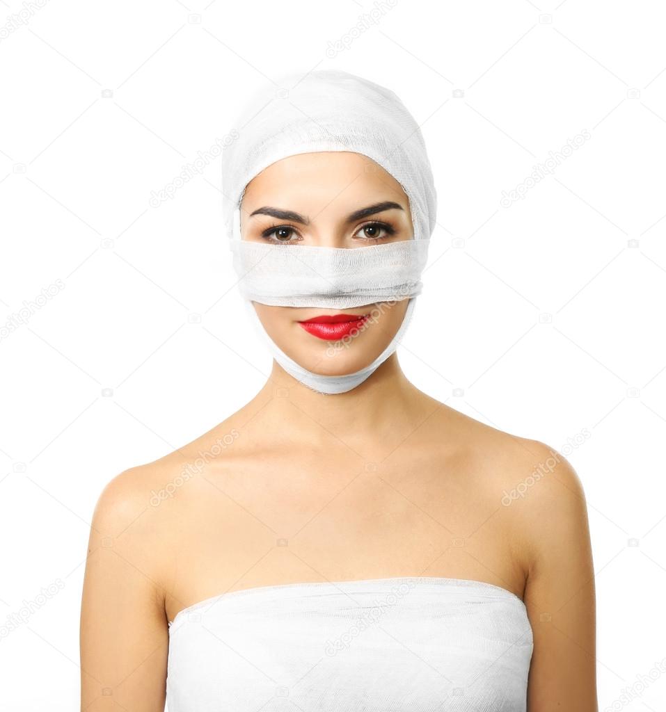Young  woman with a gauze bandage