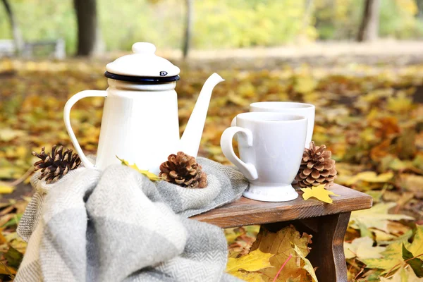 Herfst samenstelling met warme drank — Stockfoto