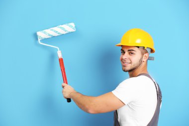 worker renewing apartment    clipart