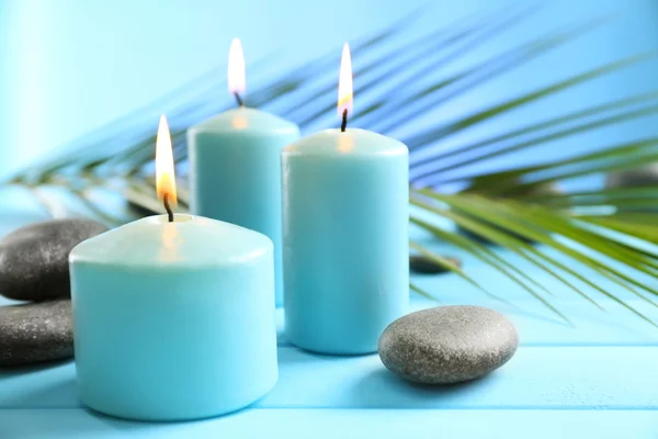 Spa composition of blue candles — Stock Photo, Image