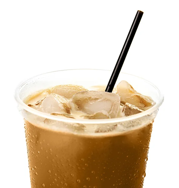 Cup of ice coffee with straw, isolated on white — Stock Photo, Image