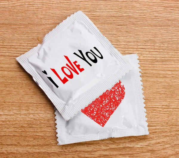 Condoms with text I love you — Stock Photo, Image