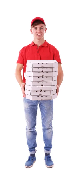 Delivery boy with pizza boxes — Stock Photo, Image