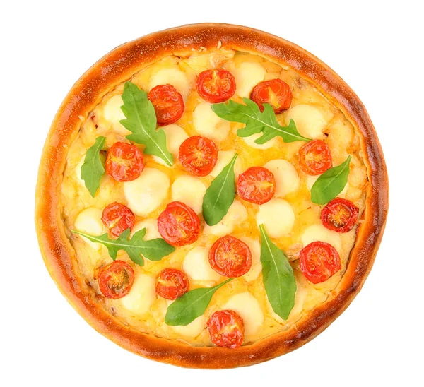 Pizza Margherita with arugula, isolated on white — Stock Photo, Image