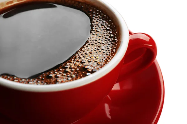 En röd kopp gott kaffe, isolerad på vit — Stockfoto