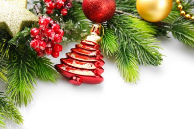 Kırmızı meyveler ve süslemeleri ile Noel ağacı dalı