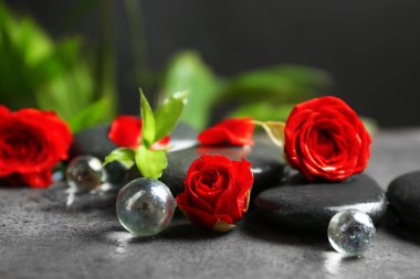 Güzel spa kompozisyon gül ve taşlar