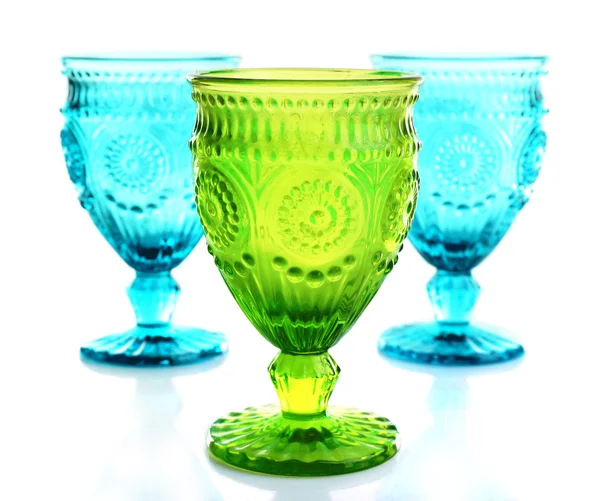 Three colourful wineglasses, isolated on white — Stock Photo, Image
