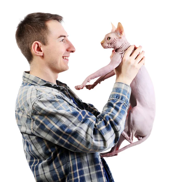 Young handsome man holding a cat — Stock Photo, Image