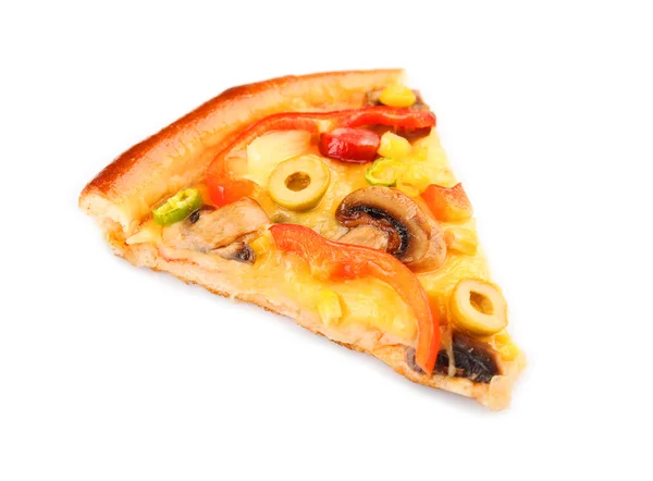 Plak van heerlijke pizza, geïsoleerd op wit — Stockfoto